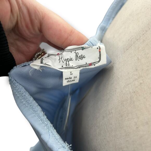 NEW Hippie Rose LIght Blue Coquette Mini Dress Size Large Y2K Babydoll Empire - Picture 9 of 9